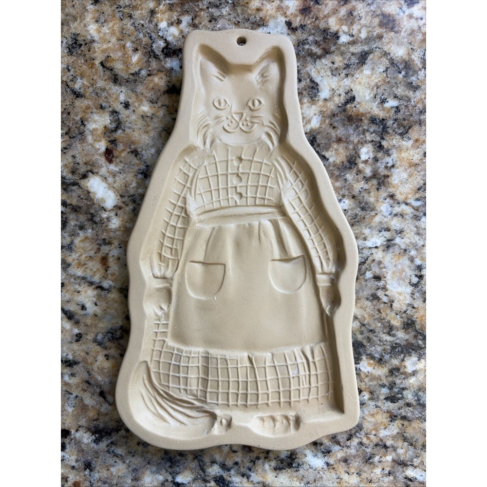Vintage VTG 1988 80s Brown Bag Cookie Art Stoneware Mold Kitty Cat Hill Design